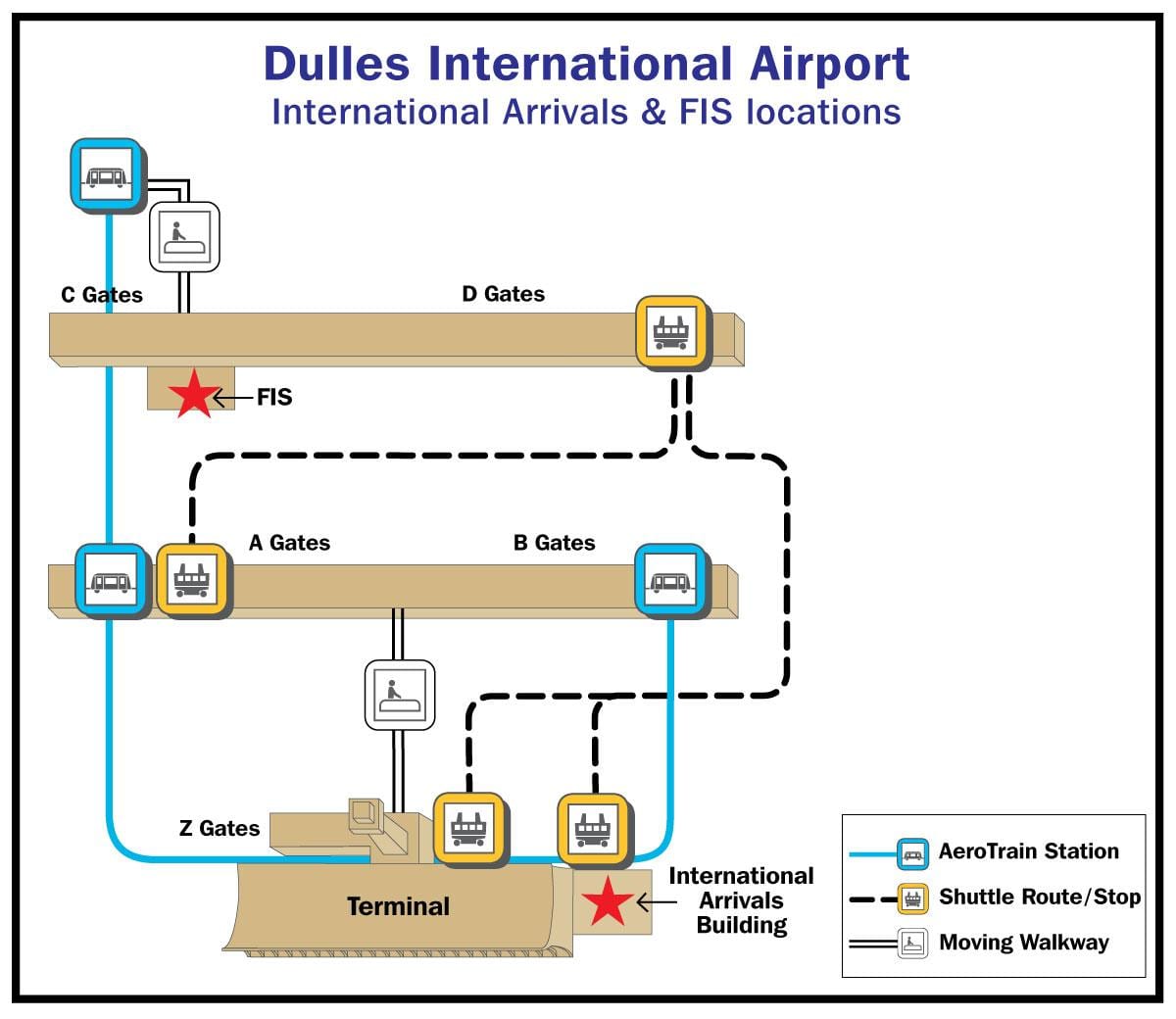dulles বিমানবন্দর গেট মানচিত্র